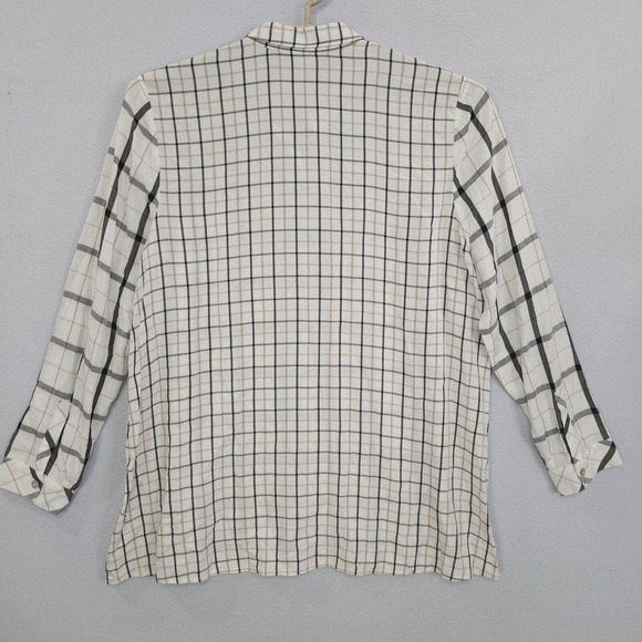 J Jill Top Tunic Women Ivory Large Long Sleeve Button Up Plaid Buttons Collared - Picture 2 of 15